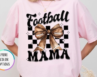 Comfort Colors® Coquette Football Mama Shirt, Football Season Shirt, Game Day Football Tee, Football Player Mom Gift, Checkered Football Tee