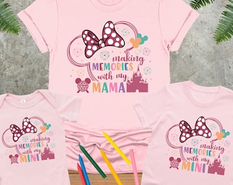 Camiseta "Creando recuerdos con mi mini" de Disney, "Mamá y yo" de Disney, Camisetas familiares de Disneyland, Magic Kingdom, Camiseta de Minnie Mouse, Camiseta de viaje a Disney