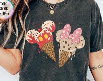 Comfort Colors® Disney Mickey and Minnie Ice Cream Cones Shirt, Disney Holiday Shirt, Summer Trip, Disneyland Snack Shirt, Disney Park Trip