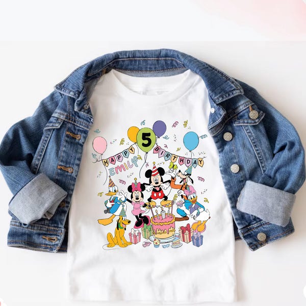 Personalized Name Age Disney Mickey And Friends Birthday T-shirt, Disney Birthday Boy Girl Squad Tee, Birthday Party Gift, Birthday Kids Tee