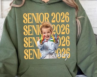 Personalized Senior Photo and Name Hoodie, Class of 2026 Sweatshirt, Family Graduation Party Gifts, Proud Senior Hoodie, Custom Grad Gifts