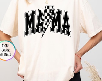 Comfort Colors® Lightning Bolt Mama Shirt, Trendy Mama Shirt, Mothers Day Gifts, Mama Tshirt, Gift For Mama, Checkered Mom Shirt, Mama Tee