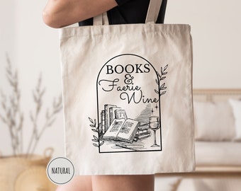 Books And Faerie WineTote Bag, Book Lover Tote Bag, Reader Bag, Books Tote Bag, Book Reader Gift, Bookish Tote, Bookworm Tote Bag, Book Bag