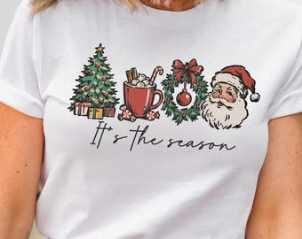 Christmas Doodle Shirt, It's The Season Holiday Shirt, Xmas Tree Santa Hot Cocoa Shirt, Women Holiday Shirt, Christmas Time Shirt, Xmas Tee