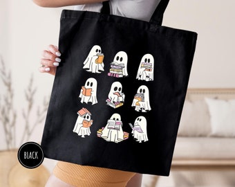 Bookish Ghost Tote Bag, Ghost Reading Book Tote Bag, Spooky Halloween Tote Bag, Ghost Reading Tote Bag, Halloween Teacher Tote Bag, Book Bag