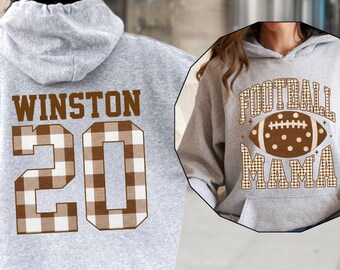 Custom Checkered Football Mama Hoodie, Personalized Name and Number Football Sweatshirt, Coquette Football Hoodie, Game Day Football Gift