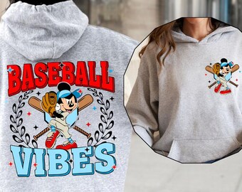 Disney Mickey Mouse Baseball Vibes Hoodie, Game Day Baseball Sweatshirt, Mickey Sports Sweater, Baseball Dad Gift, Baseball Player Hoodie