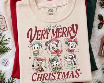 Comfort Colors® Disney Mickey's Very Merry Christmas Party 2026 Shirt, Disney Family Christmas Shirt, Family Holiday Party Tee, Xmas Gifts