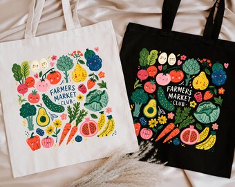 Farmers Market Club Tote Bag, Cottagecore Farm Market Shirt, Fresh Fruit Market Bag, Support Local Tote Bag, Women Farmers Market Tote Bag