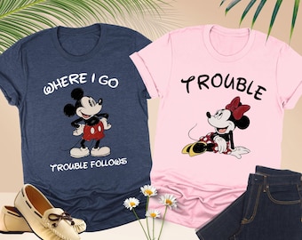 Camiseta Disney "Donde voy, los problemas me siguen", Camiseta divertida para parejas Disney, Camiseta de Mickey y Minnie, Camiseta Disney de San Valentín, Viaje de luna de miel Disney