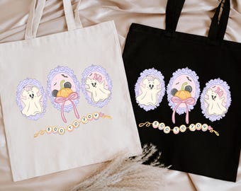 Disney Halloween Ghost Pumpkin Tote Bag, Boo To You Tote Bag, Coquette Halloween Mirror Mickey Minnie Tote Bag, Trick or Treat Tote Bag