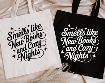 Bolsa de tela con aroma a libros nuevos y noches acogedoras, bolsa de tela para amantes de los libros, regalos para bibliotecarios, regalo para amantes de los libros, bolsa para clubes de lectura para mujeres, bolsas de moda para chicas.