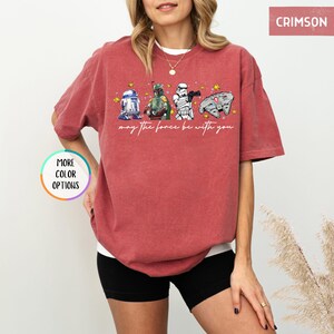 Puede incluir: Camiseta color carmes&iacute; con personajes de Star Wars: R2-D2, Boba Fett, un Stormtrooper y el Halc&oacute;n Milenario, con la frase "may the force be with you". La camiseta tiene un corte holgado y mangas cortas.