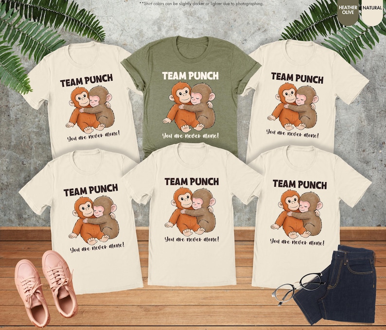 Camiseta de mono viral del Team Punch, camiseta de mono bebé Punch, camiseta de mono de moda, camiseta casual unisex, camiseta con humor animal, camiseta de amigos a juego imagen 7