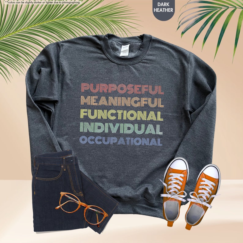 a pair of sneakers and a sweatshirt with the words, purpose, meaning, functional