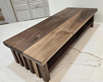 Support pour écran fait main en noyer : rehausseur de bureau ergonomique avec rangement