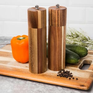 Wooden Salt and Pepper Grinder Set. 8 inches tall. -Adjustable Ceramic Mill