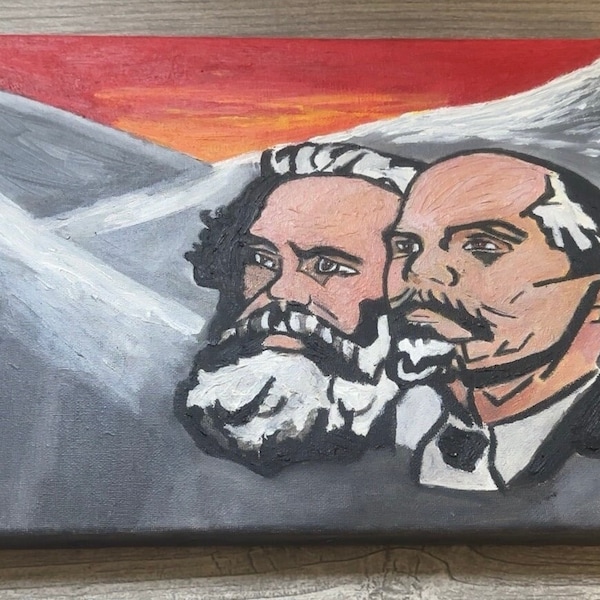 Karl Marx und Linsen Original Acryl Gemälde auf Leinwand (A3 size)