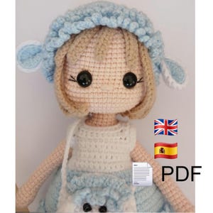 Patrón Muñeca Amigurumi PDF / Muñeca Crochet con Vestido y Gorro Inglés-Español