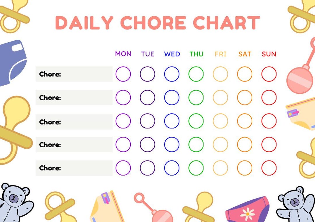 Colourful Daily Chore Chart Printable - Etsy