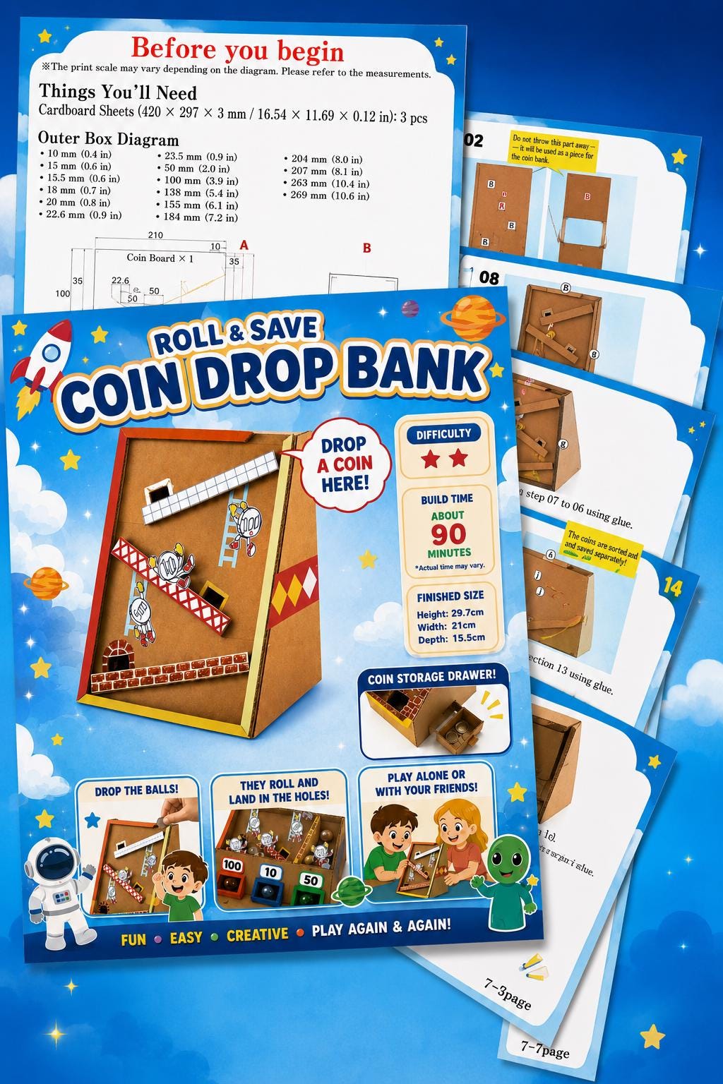 DIY Cardboard Coin Drop Bank – Printable PDF Template | Fun STEM Craft ...