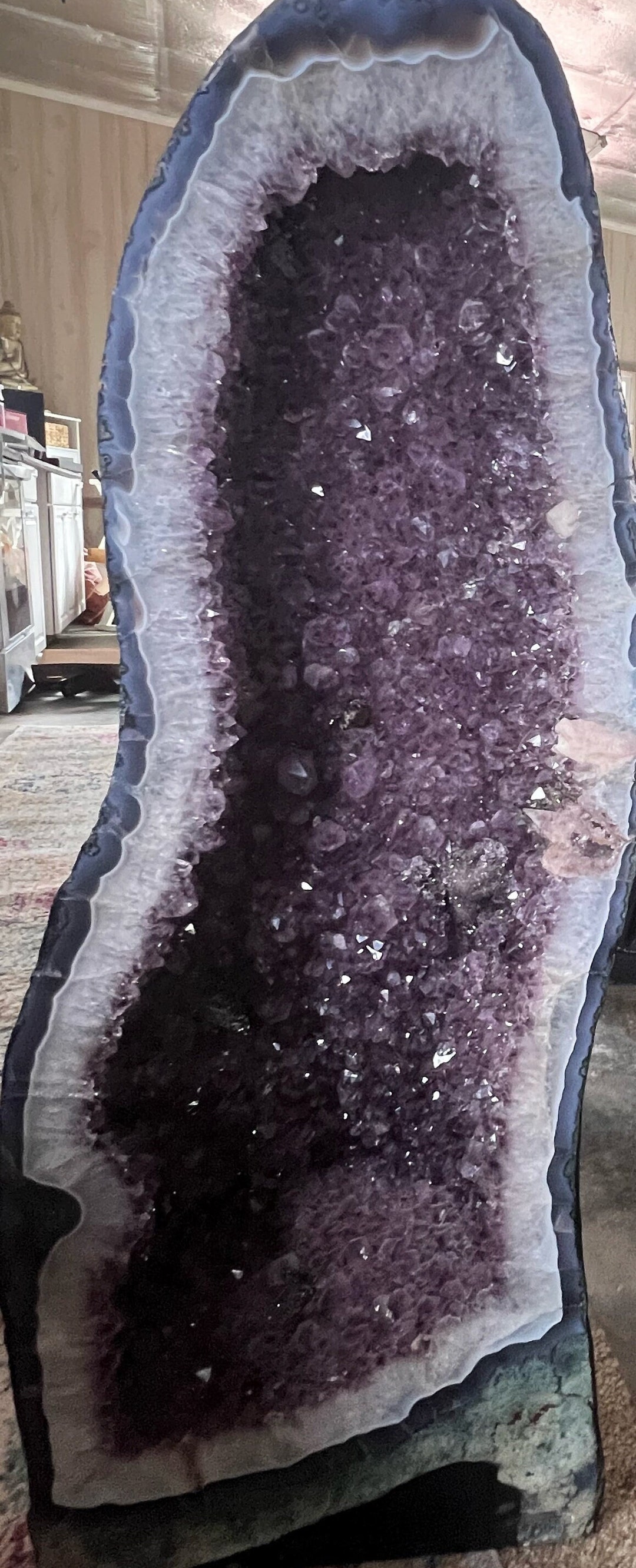 Large Cathedral Amethyst Geode With Rose Quartz and Goethite Inclusions ...