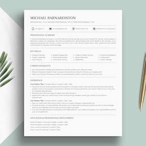 ATS Compliant Resume Template for Job Applications CV Cover Letter Template Modern One Column Curriculum Vitae