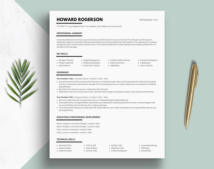 ATS Friendly Resume Template - Professional CV Template With Cover ...
