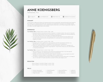 ATS Resume Template for Canva - Professional CV Template with Cover Letter for Job Applications