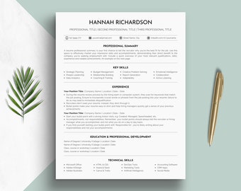 ATS Friendly Modern Resume Template Creative Professional Canva CV Simple Minimalist Functional Curriculum Vitae Clean Format Cover Letter