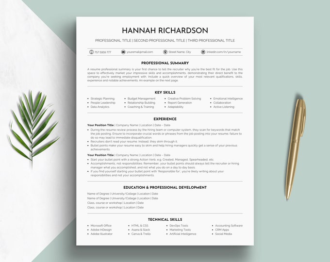 ATS Friendly Resume Template - Professional CV Template With Cover ...
