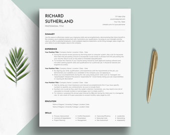 ATS Resume Template - ATS Friendly Resume, Professional CV Template with Cover Letter for Canva