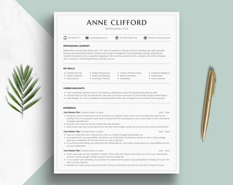 Creative ATS Compliant Resume Template Professional Canva CV Simple Minimalist Functional Curriculum Vitae Clean Format Cover Letter