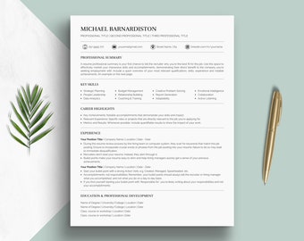 ATS Compliant Resume Template for Job Applications CV Cover Letter Template Modern One Column Curriculum Vitae