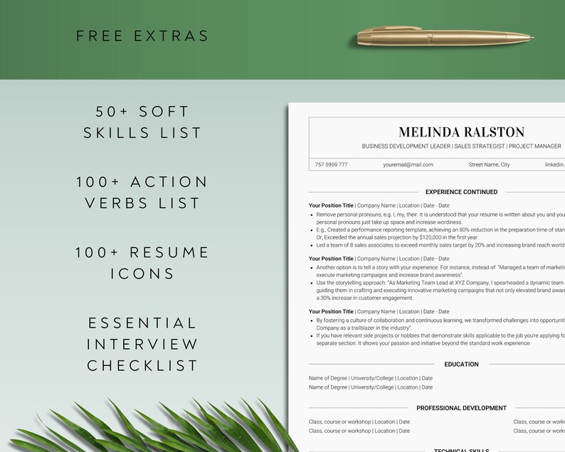 Professional ATS Compatible Resume - Canva Resume With Cover Letter Template Curriculum Vitae For Job Applications simple minimalist modern