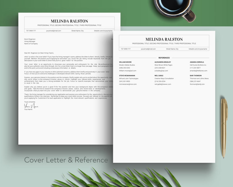 Professional ATS Compatible Resume - Canva Resume With Cover Letter Template Curriculum Vitae For Job Applications simple minimalist modern