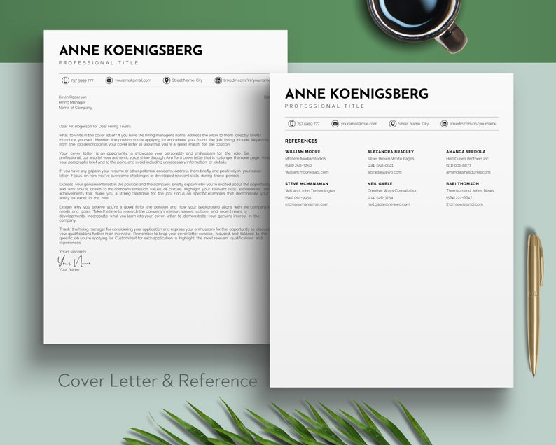 ATS Resume Template for Canva - Professional CV Template With Cover