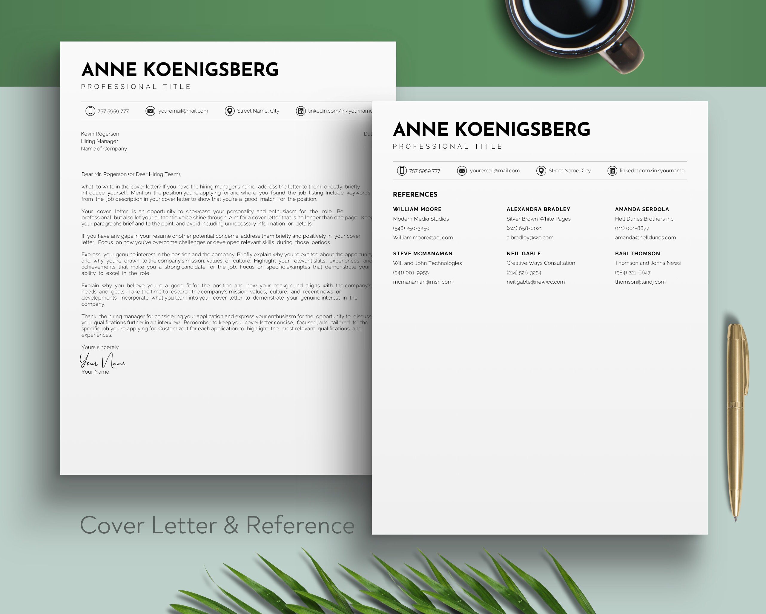 ATS Resume Template for Canva - Professional CV Template With Cover