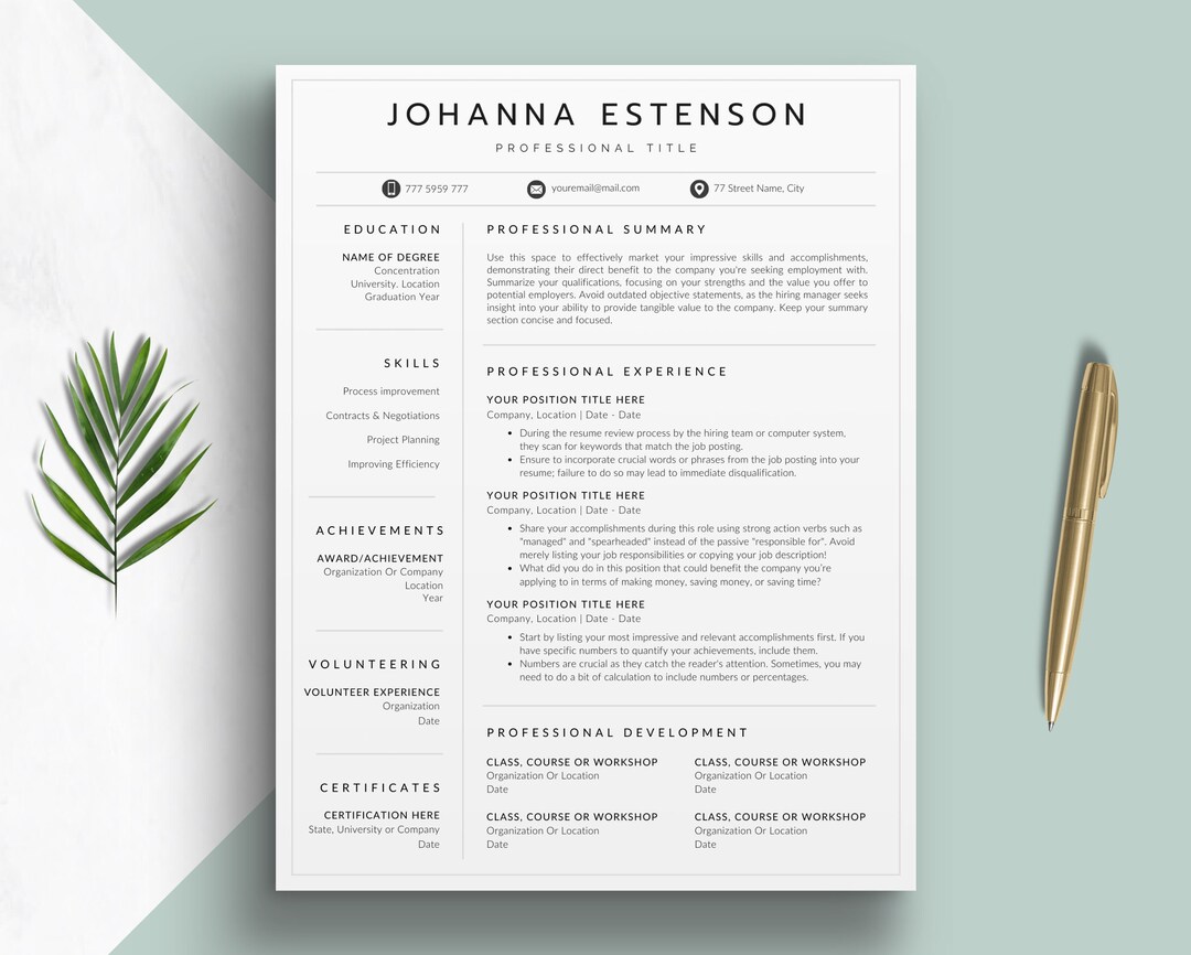 Canva Resume Template Minimalist & Creative Design for Professional ...
