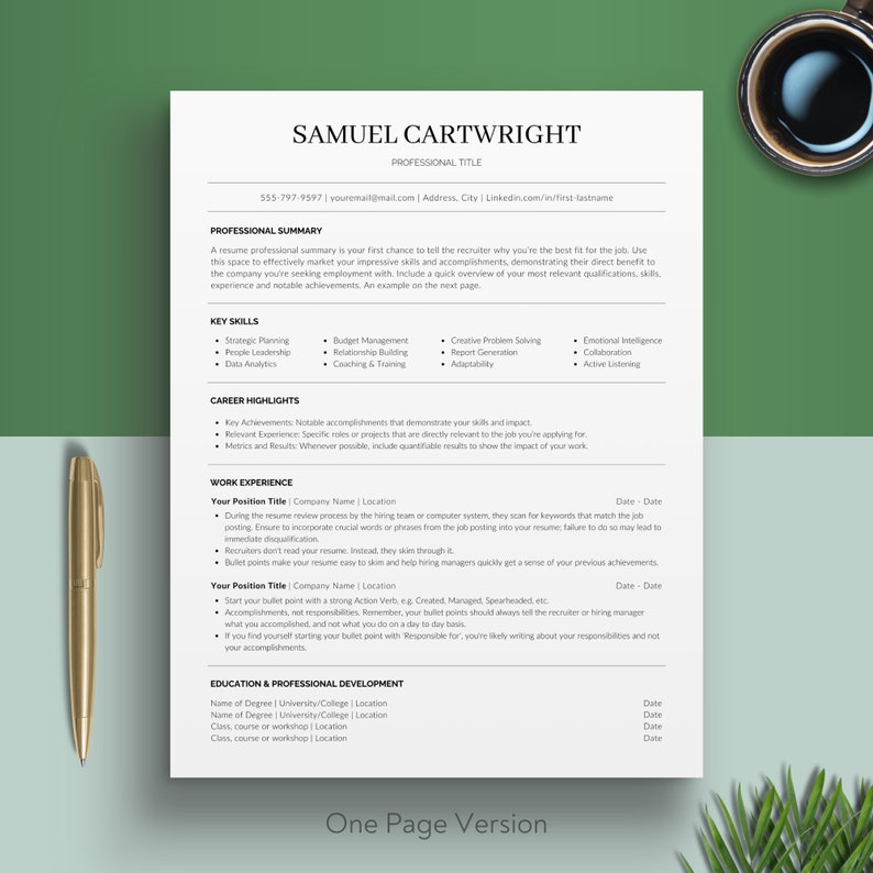 Canva ATS Friendly Resume - Professional CV With Cover Letter Template ...