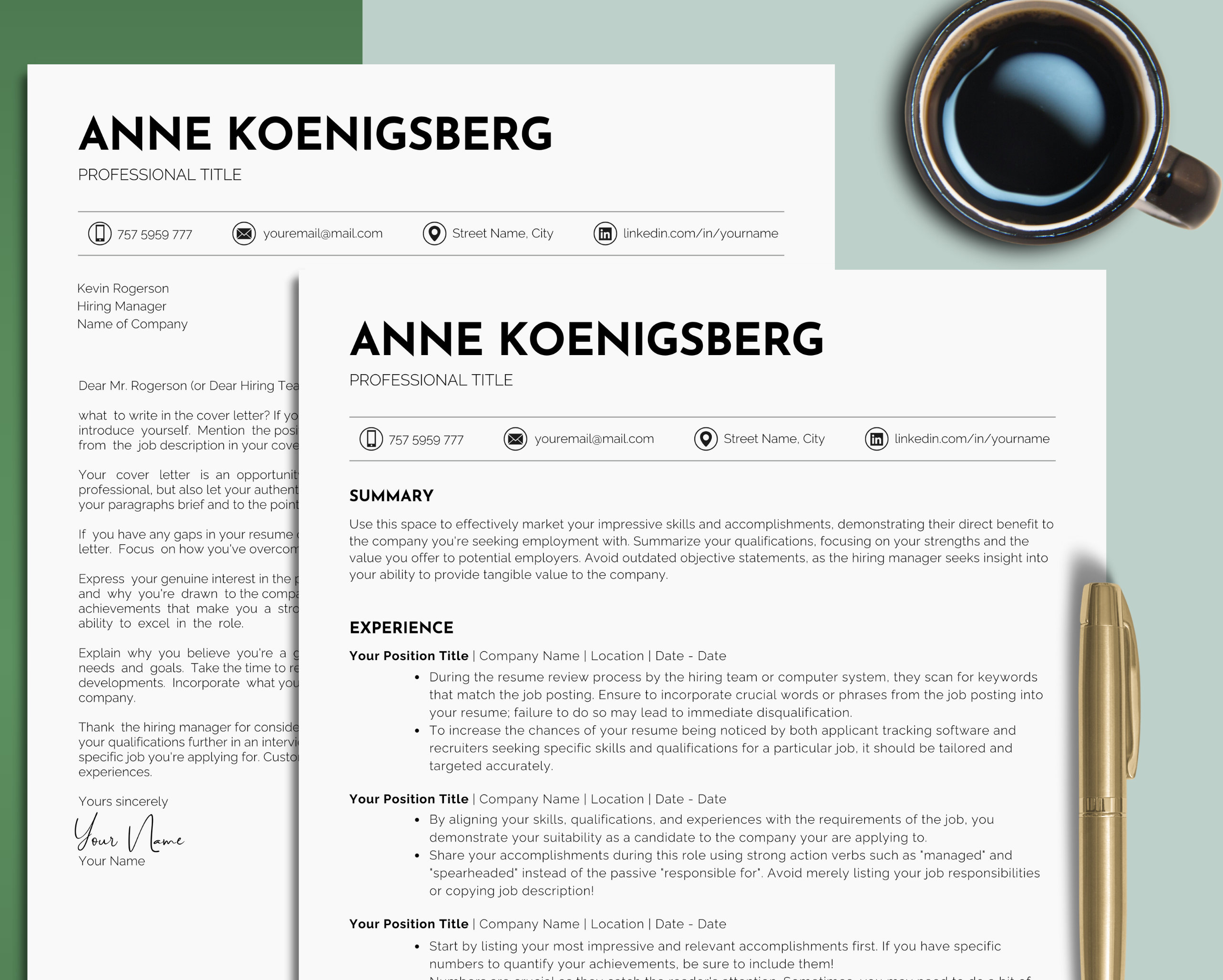 ATS Resume Template for Canva - Professional CV Template With Cover