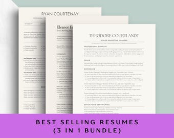 Resume Bundle 3 Best Selling Pack Single-Column CV Cover Letter Modern ATS Friendly Curriculum Vitae Template for Job Applications