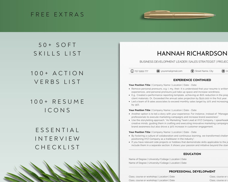 ATS Friendly Modern Resume Template Creative Professional Canva CV ...