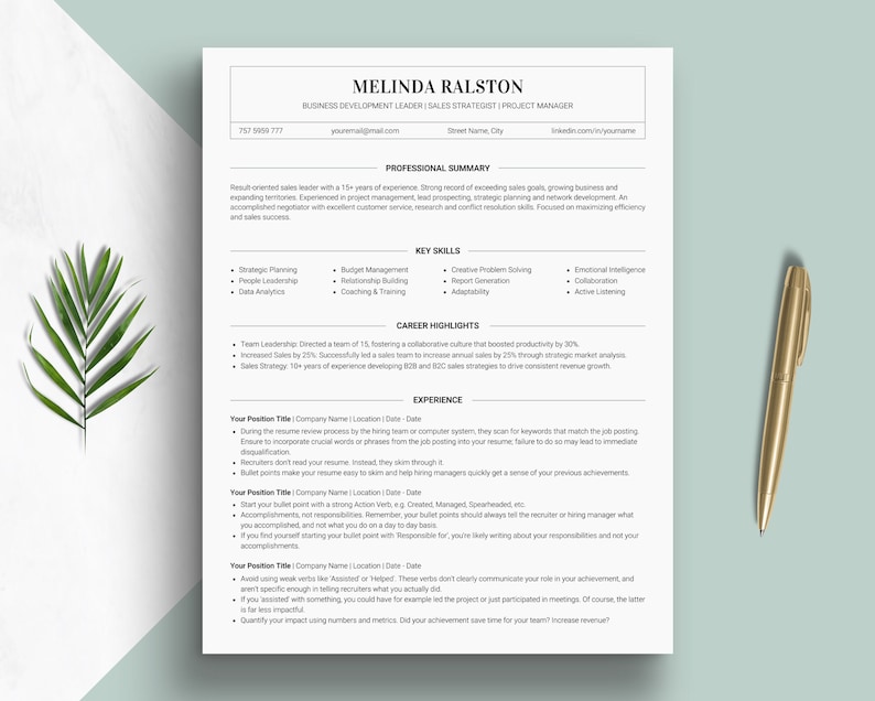 Professional ATS Compatible Resume - Canva Resume With Cover Letter Template Curriculum Vitae For Job Applications Simple Minimalist Modern
