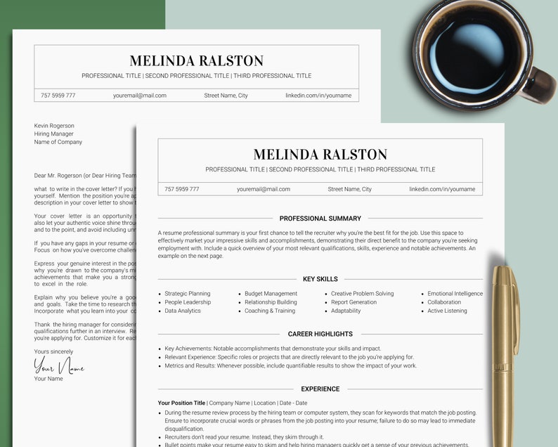 Professional ATS Compatible Resume - Canva Resume With Cover Letter Template Curriculum Vitae For Job Applications simple minimalist modern