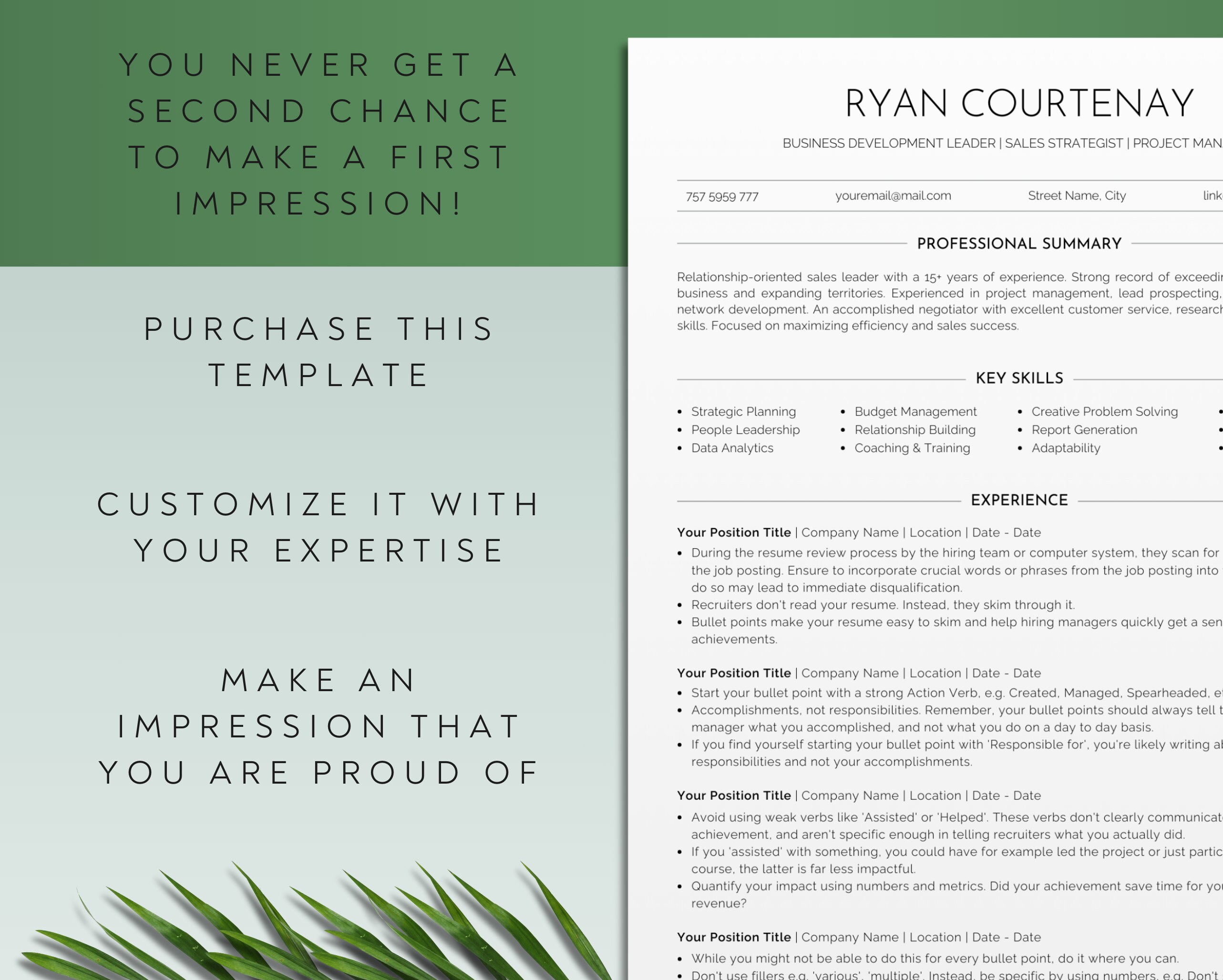 ATS Friendly Resume Template - Professional CV Template With Cover ...