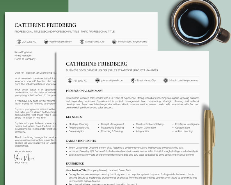 ATS Friendly CV Template With Cover Letter Resume Template for Job ...