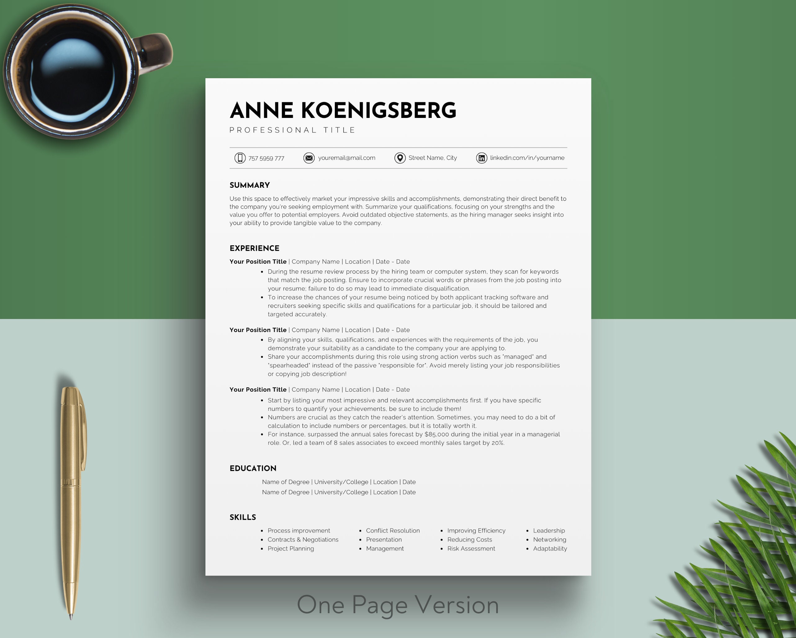 ATS Resume Template for Canva - Professional CV Template With Cover