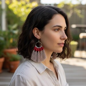 Handmade Boho Macrame Hoop Earrings - Knotted Arch Pattern