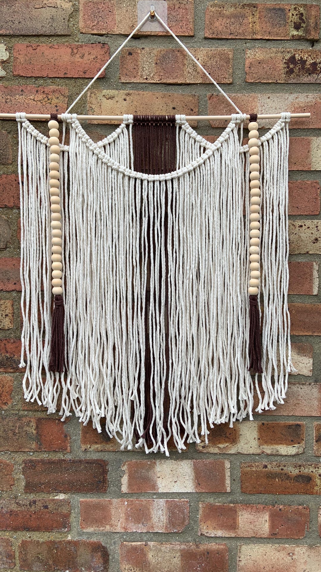 Image showcasing Boho Chic Macramé Wall Hanging With Wooden Beads - Etsy